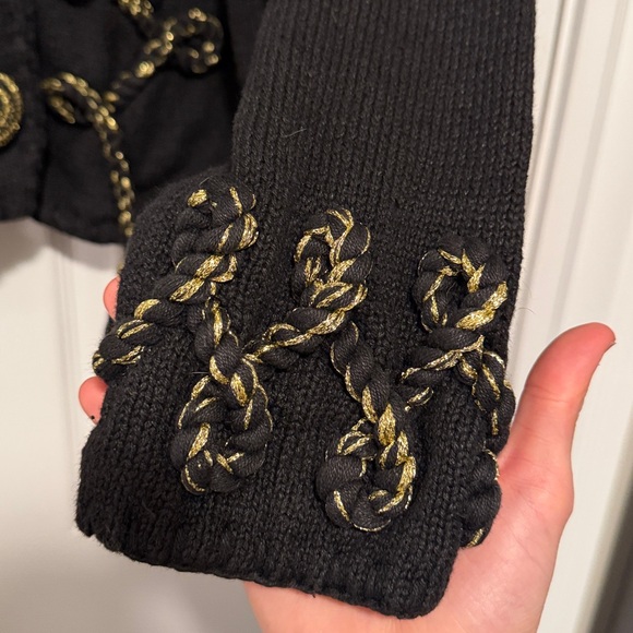 Vintage Embellished Napoleon Sweater Jacket with Tassels Black Gold Size Small - Picture 8 of 12